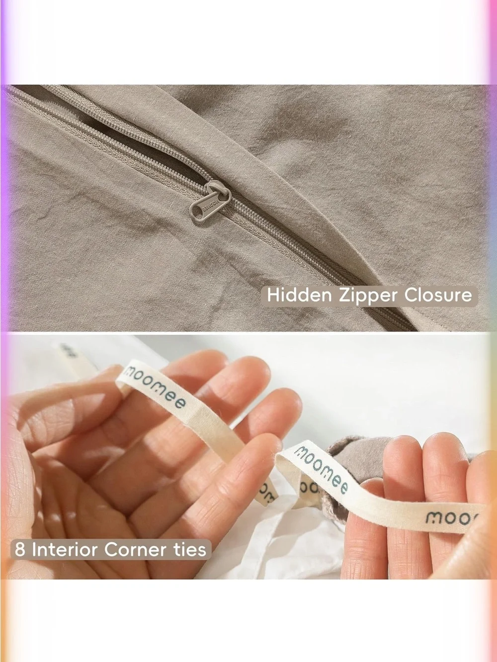 NEW MooMee Bedding Duvet Cover Set 100% Washed Cotton Linen Like Texture. Taupe